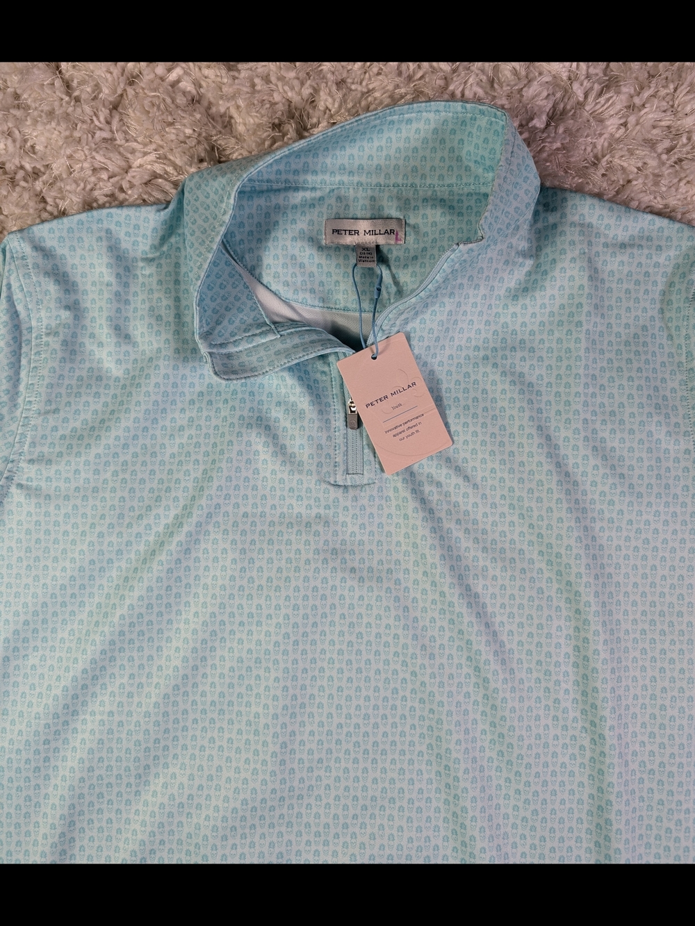 Peter Millar Youth Light Aqua Skull Print Quarter-Zip Pullover